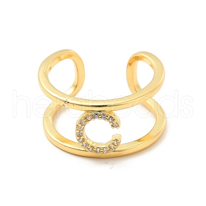 Clear Cubic Zirconia Initial Letter Open Cuff Ring RJEW-A012-01G-C-1