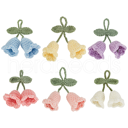 6Pcs 6 Colors Handmade Cotton Yarn Crochet Lily of the Valley Pendant Decorations DIY-FG0006-90-1