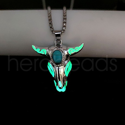Alloy Ox Head Pendant Necklace with Stainless Steel Chains JN1135A-1