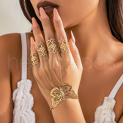 Halloween Gothic Butterfly Iron Finger Ring Bracelets for Women WG5FE4C-01-1