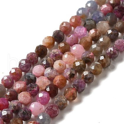 Natural Red Corundum/Ruby and Sapphire Beads Strands G-I341-10B-1