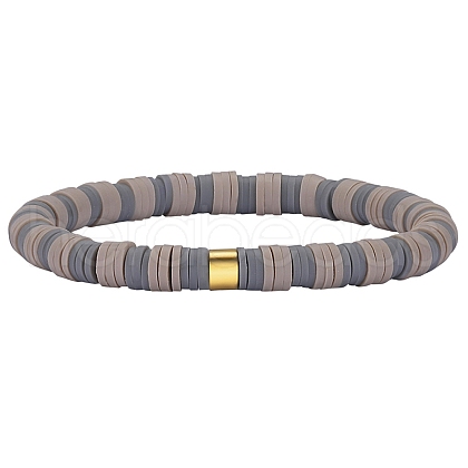 Polymer Clay Heishi Surfer Stretch Bracelet with 304 Stainless Steel Beaded BJEW-SW00112-06-1