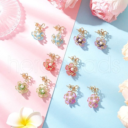 Flower Handmade Glass Seed Beads Dangle Stud Earrings EJEW-MZ00471-1
