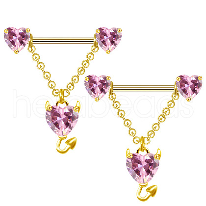 316L Stainless Steel Hot Pink Cubic Zirconia Heart Nipple Stirrup WGBCE0A-04-1