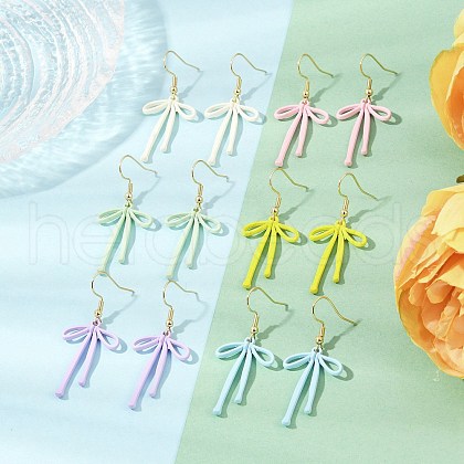Bowknot Spray Painted Alloy Dangle Earrings EJEW-JE06356-1