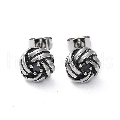Yarn Ball 316 Surgical Stainless Steel Pave Clear Cubic Zirconia Stud Earrings for Women and Men EJEW-Z050-24AS-01-1