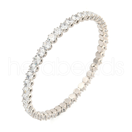 Rack Plating Brass Pave Clear Cubic Zirconia Open Cuff Bangles for Women BJEW-U004-02P-1
