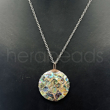 Alloy Pave Natural Colorful Abalone Shell Pendant Vintage Statement Necklaces HC0064-4-1