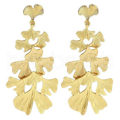 304 Stainless Steel Leaf Stud Earrings EJEW-K294-02G-1
