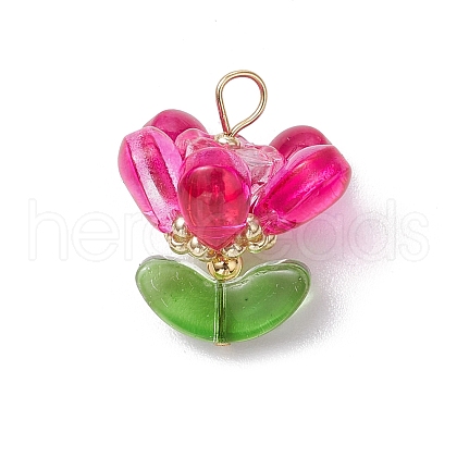Brass Glass Flowers Pendants PALLOY-MZ00630-04-1