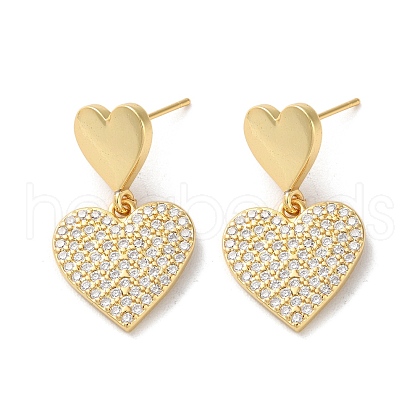 Brass Pave Clear Cubic Zirconia Stud Earrings for Women EJEW-M258-13G-1