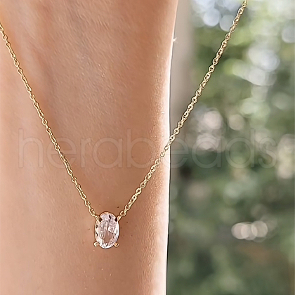 Vintage 925 Sterling Silver Pave Clear Cubic Zirconia Oval Pendant Necklaces for Women TX8720-1