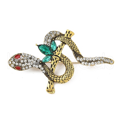 Snake Alloy Rhinestone Brooches for Backpack Clothes JEWB-Z040-01A-AG-1