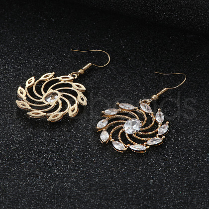 Flower Brass Micro Pave Clear Cubic Zirconia Dangle Earrings WG2DD79-01-1