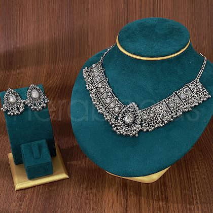 Teardrop Alloy Rhinestone Pendant Necklaces & Dangle Earrings Sets for Women WGDDD7F-07-1