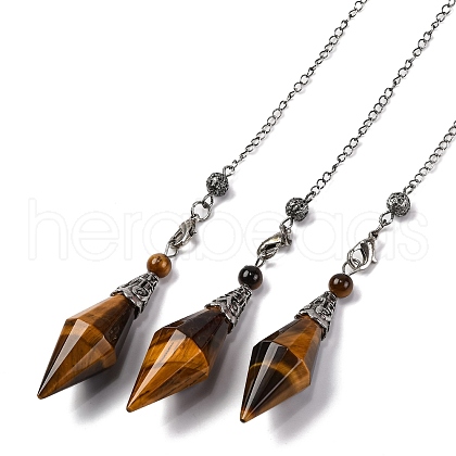 Natural Tiger Eye Rhombus Faceted Poined Dowsing Pendulums G-Q184-05H-AS-1