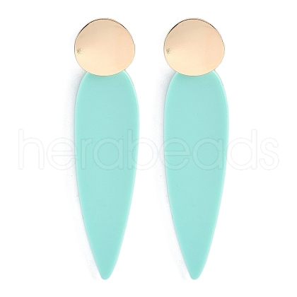 Brass Resin Teardrop Stud Earrings for Women EJEW-U030-01G-01-1