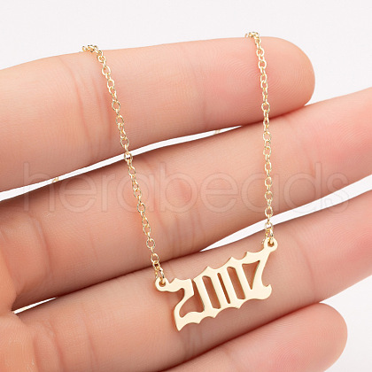 2007 Birth Year Number 201 Stainless Steel Pendant Cable Chain Necklaces FS-WGB5F08-42-1