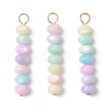 Macaron Color Dyed Natural Freshwater Shell Rondelle Beaded Pendants PALLOY-JF03706-01-1