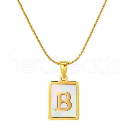 Stainless Steel Snake Bone Chain Alphabet Necklace with Shell Pendant WD3660-2-1