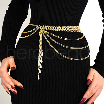 Alloy with Plastic Pearl Teardrop Tassel Waist Beads FS-WG58B7C-01-1