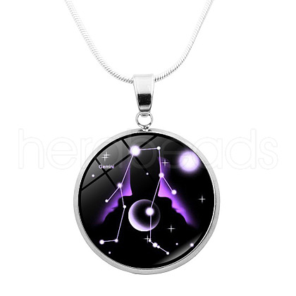 Glass Constellation Pendant Necklace with Brass Snake Chains PW-WG90948-03-1