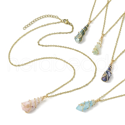 Electroplated Natural Quartz Crystal Prism Copper Wire Wrapped Pendant Necklaces NJEW-JN05027-01-1