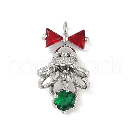 Christmas Theme Brass Micro Pave Cubic Zirconia Pendants KK-Z065-03P-1