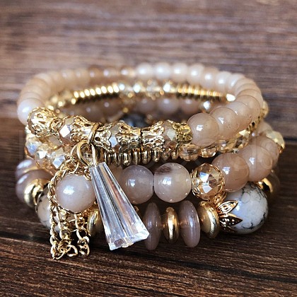 4Pcs Bohemian Style Acrylic Beaded Stretch Bracelet Sets for Women WGF9E90-05-1