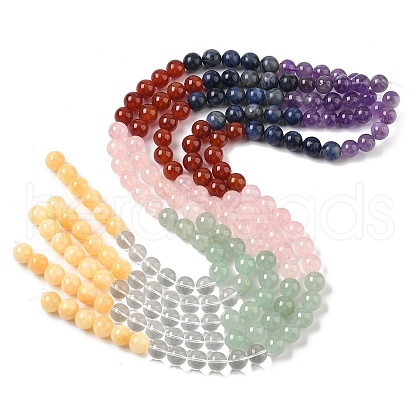 Chakra Natural Yellow Jade & Crystal Quartz & Green Aventurine & Rose Quartz & Carnelian & Sodalite & Amethyst Beads Strands G-NH0002-E03-10mm-1