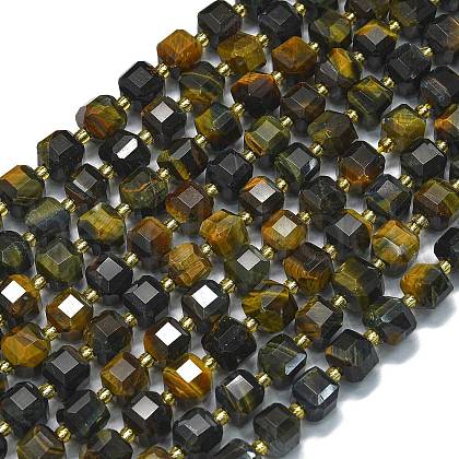 Dyed Natural Yellow Blue Tiger Eye Beads Strands G-K389-A34-01-1