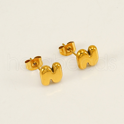 Chunk Letter 304 Stainless Steel Stud Earrings for Women EJEW-G386-01N-G-1