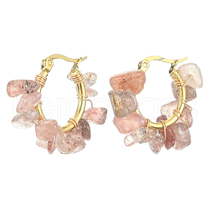 Natural Strawberry Quartz Chips Braided Hoop Earrings EJEW-JE04940-23-1