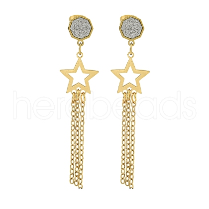 Ion Plating(IP) 304 Stainless Steel Star Dangle Stud Earrings EJEW-G400-42G-03-1