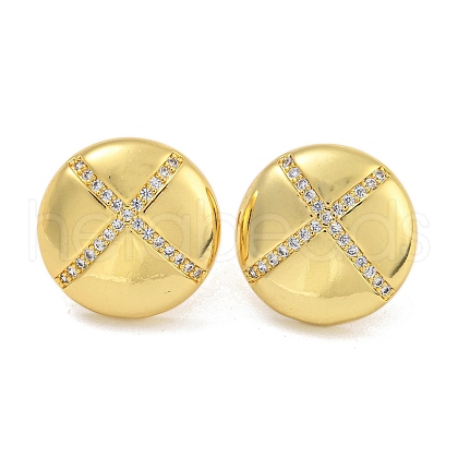 Rack Plating Brass Micro Pave Clear Cubic Zirconia Stud Earrings EJEW-I313-10G-01-1