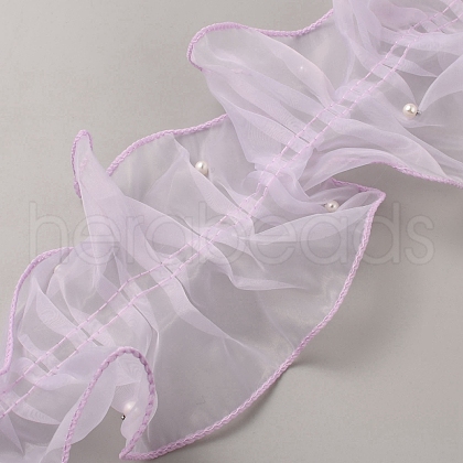 5 Yards Organza Pleated Lace Ribbon with Imitation Pearl OCOR-WH20027-03A-1