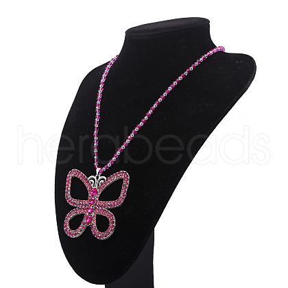 Delicate Zinc Alloy Full Rhinestone Butterfly Pendant Necklaces for Women FS-WGCC89D-02-1