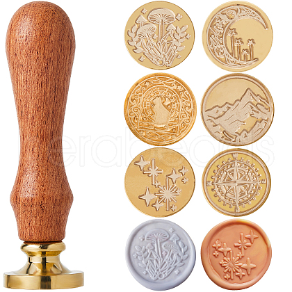 CRASPIRE 6 Styles Golden Tone Brass Wax Seal Stamp Head AJEW-CP0007-50C-03-1