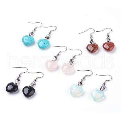 Natural & Synthetic Mixed Gemstone Dangle Earrings X-EJEW-JE02730-1