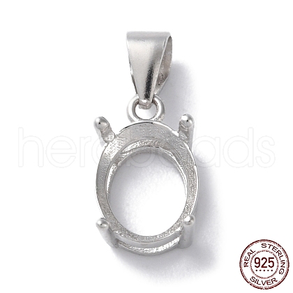 Rhodium Plated Rack Plating 925 Sterling Silver Pendants Cabochon Settings STER-NH0001-48P-1