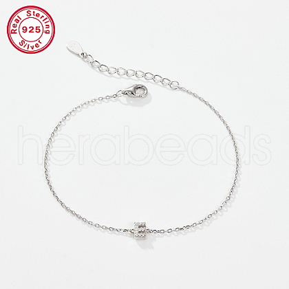 Anti-Tarnish Rhodium Plated 925 Sterling Silver Letter Cubic Zirconia Link Bracelets GI2156-05-1