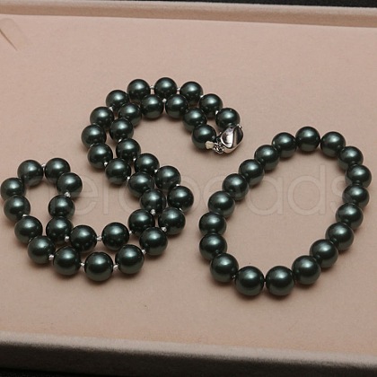 Shell Pearl Round Beaded Necklaces & Bracelets Sets for Women WG18377-01-1