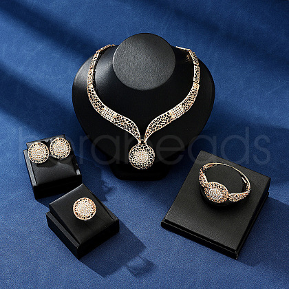 Flat Round Alloy Pendant Necklaces & Stud Dangle Earrings & Link Bracelet & Rings Sets WGF76D9-04-1