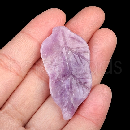 Natural Lepidolite/Purple Mica Stone Carved Healing Leaf Stone PW-WG31545-11-1