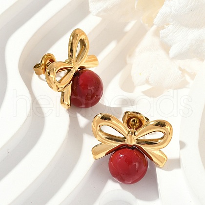 304 Stainless Steel Enamel Stud Earrings EJEW-G423-10G-02-1