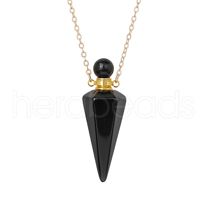 Natural Obsidian Faceted Cone Perfume Bottle Pendant Necklace PW-WG8F691-08-1