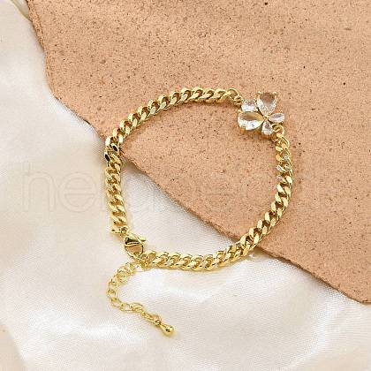 Brass Micro Pave Cubic Zirconia Link Bracelets BJEW-Z082-01G-02-1