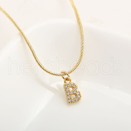 Brass Micro Pave Clear Cubic Zirconia Pendant Initial Necklaces FS-WGC46E8-02-1