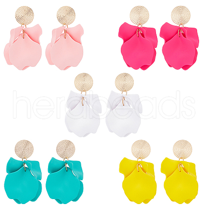 ANATTASOUL 5 Pairs 5 Colors Acrylic Flower Dangle Stud Earrings EJEW-AN0003-68-1