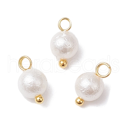 Wrinkle Textured Shell Pearl Round Charms PALLOY-JF03823-01-1